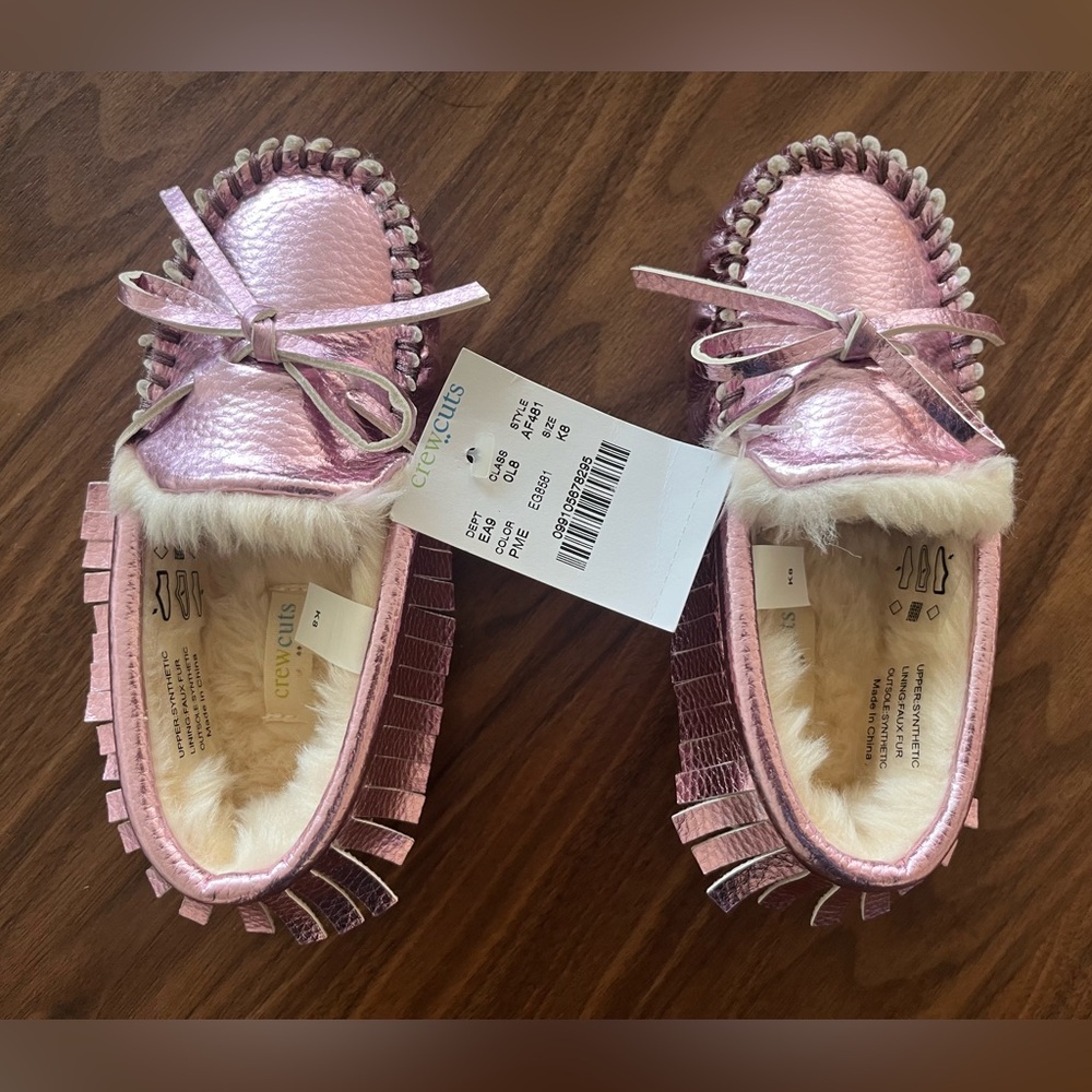 Crewcuts shearling metallic moccasins, K8